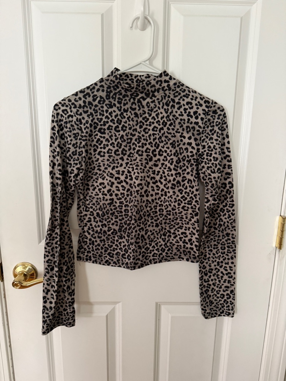 Leopard Print Long Sleeve Top - Taupe/Black